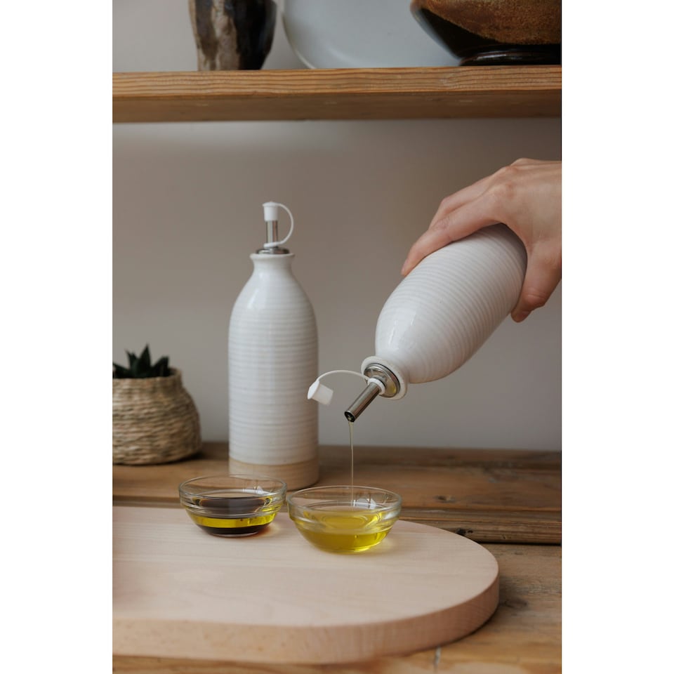 image 1 of KitchenCraft Oil Vinegar Bottles Cream Stoneware 450ml Set of 2