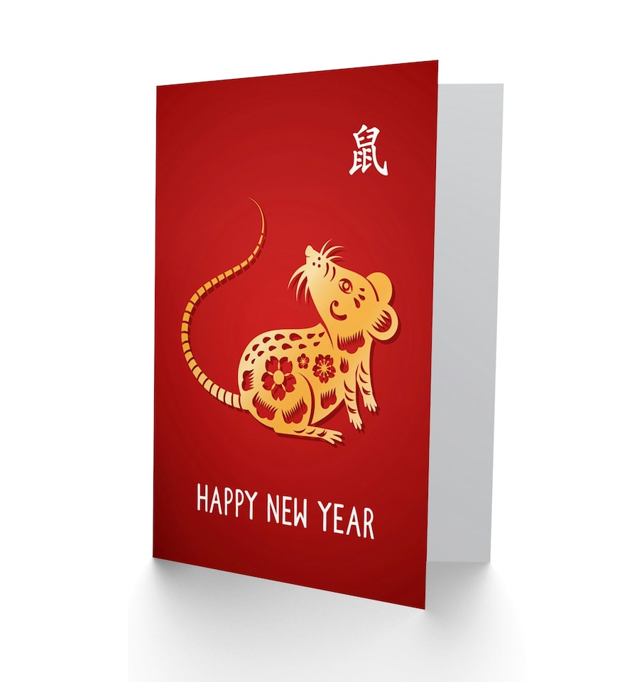 image 1 of Lunar Calendar Year Of The Rat Gold Red Chinese New Year Card