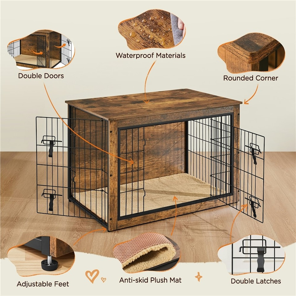 image 1 of Yaheetech 96 cm W Dog Crate Furniture Brown | Rustic Brown