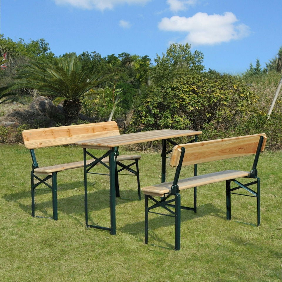 image 1 of Outsunny 3PC Wooden Garden Picnic Set Patio Dining Table Bench Chair Party