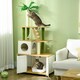 image 6 of PawHut 2-in-1 Hidden Litter Box with Green Leaf Cat Tree, Indoor - Oak