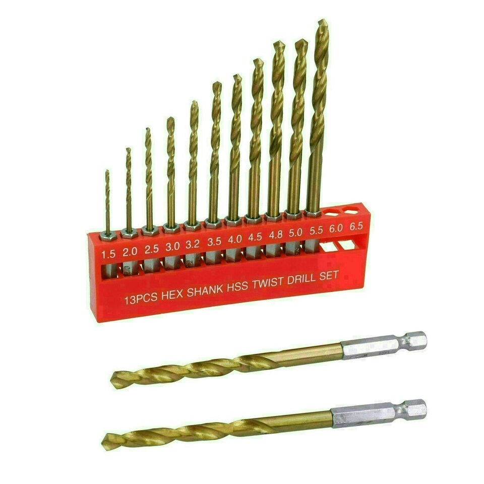 image 1 of Metric Titanium Drill Bit Set With 1/4" Hex Shank 1.5 - 6.5mm 13pc