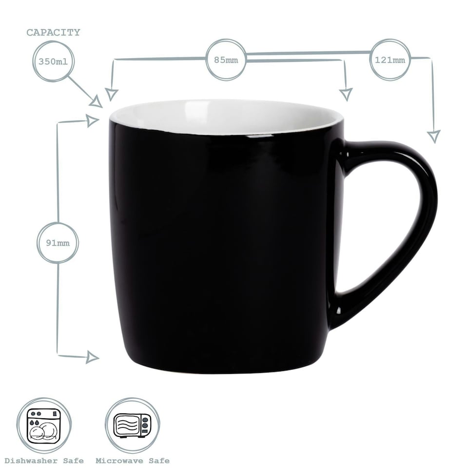 image 1 of Argon Tableware 2x Coloured Coffee Mugs - Black - 350ml - Tea Mug Latte Mug Cappuccino Mug Drinking Mug Black