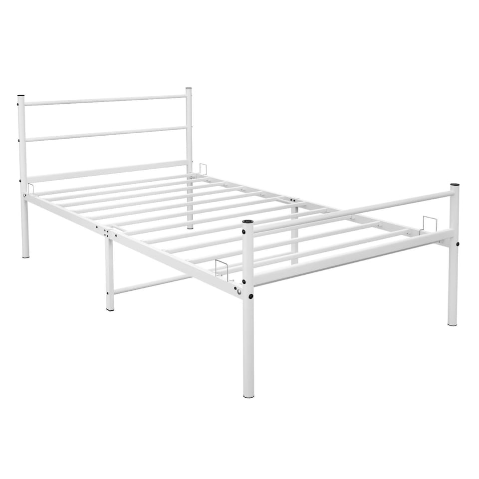 image 1 of Single Metal Bed Extra Strong Frame Adult Childs Bedroom White Easy Assembly