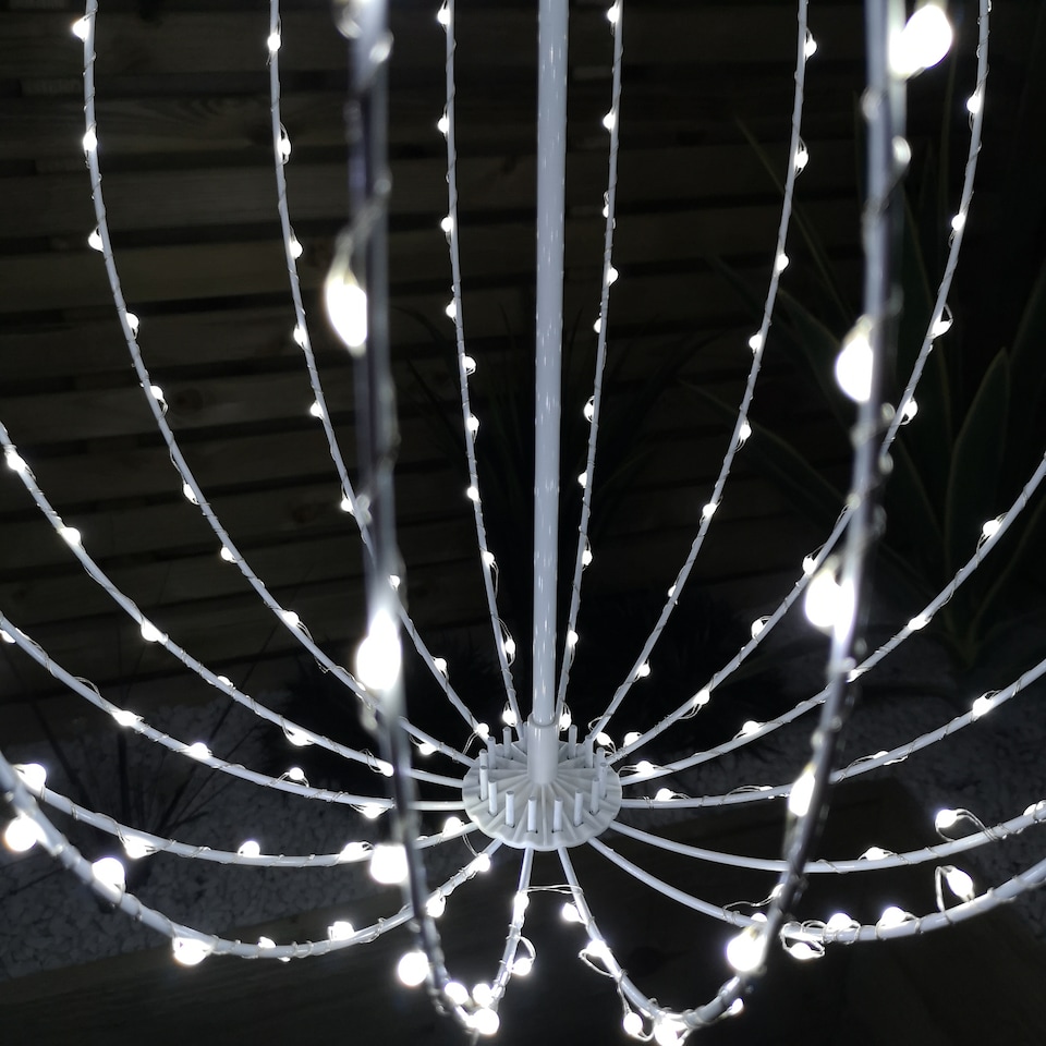 image 1 of 40cm Light up White Metal Frame Hanging Christmas Ball with 240 Cool White LEDs