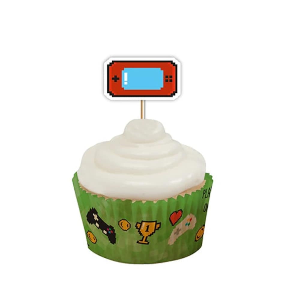 image 1 of Gaming Cupcake Food Pick Toppers - Pack of 12