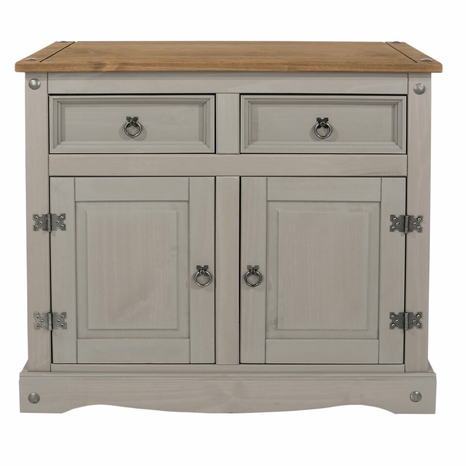 image 1 of Corona Small Sideboard in Antique Waxed Pine - 2 Drawers and 2 Doors with Adjustable Shelf | Grey | Grey | One Size | 1