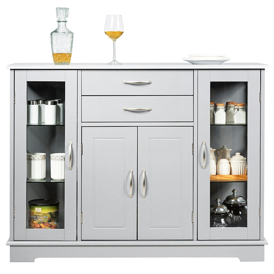 image 1 of COSTWAY Kitchen Buffet Sideboard Storage Cupboard Grey Grey