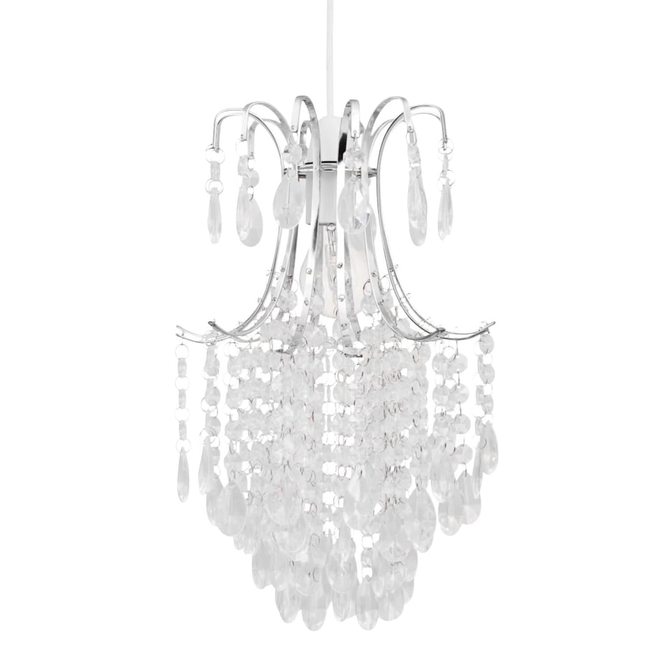 image 1 of Set of 2 Chandelier Style Easy Fit Ceiling Light Shades | Clear | Chrome | Medium | 2