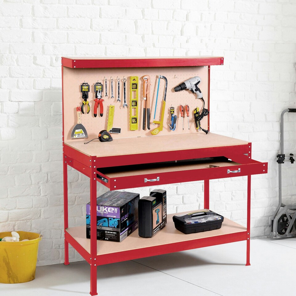 image 1 of Red Workbench Heavy-Duty Steel Pegboard Drawer Red
