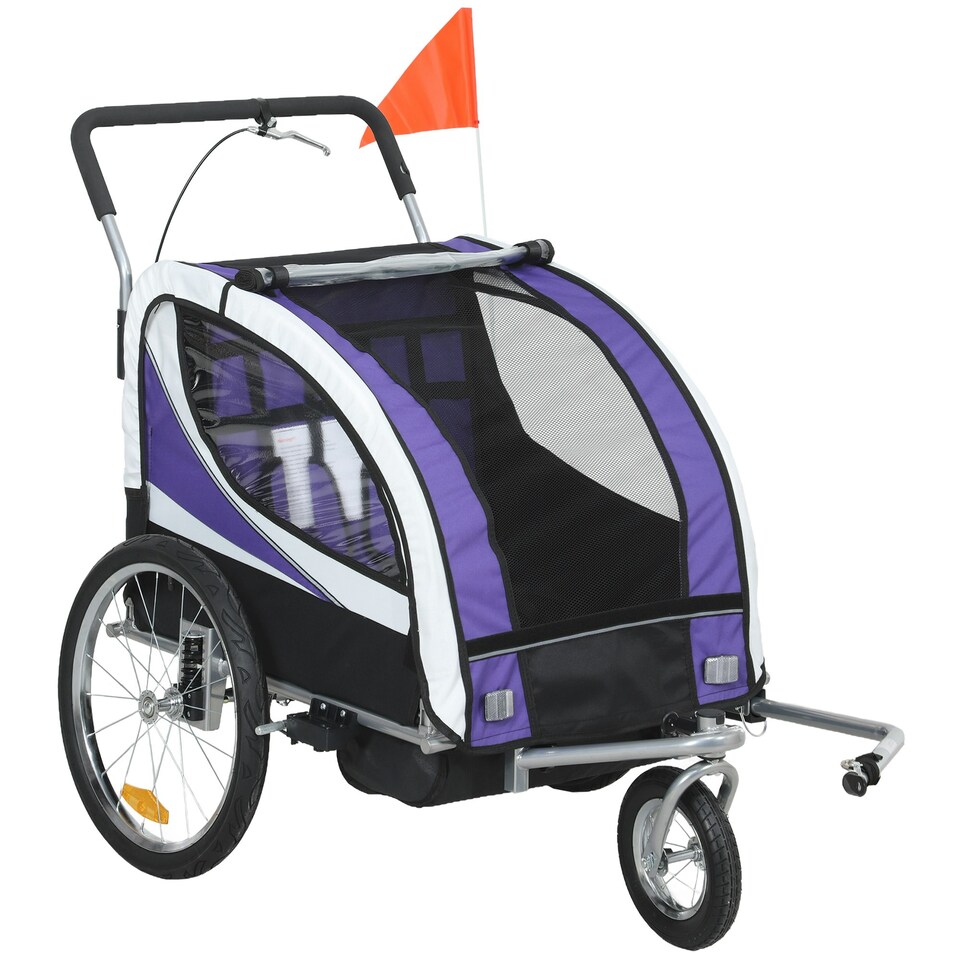 image 1 of HOMCOM 2 Seat Child Bike Trailer, Baby Bicycle Trailer for 2 Kids, Purple