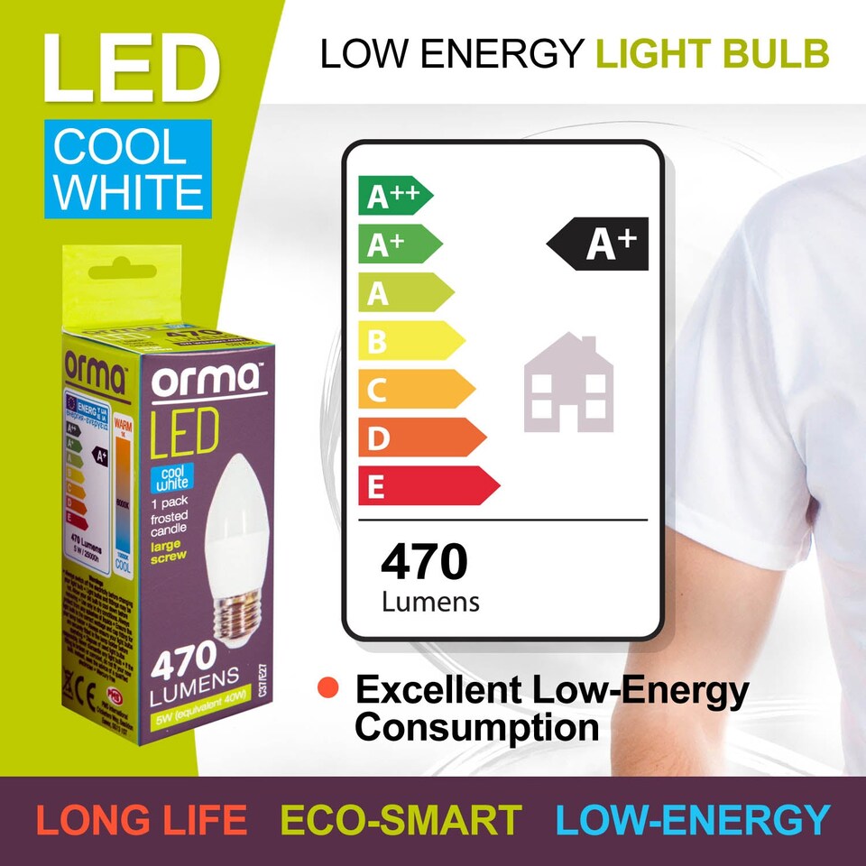 image 1 of PMS Cool White Candle LED Bulb 5W E27 Frosted - Large, 470 lm, Non-Dimmable