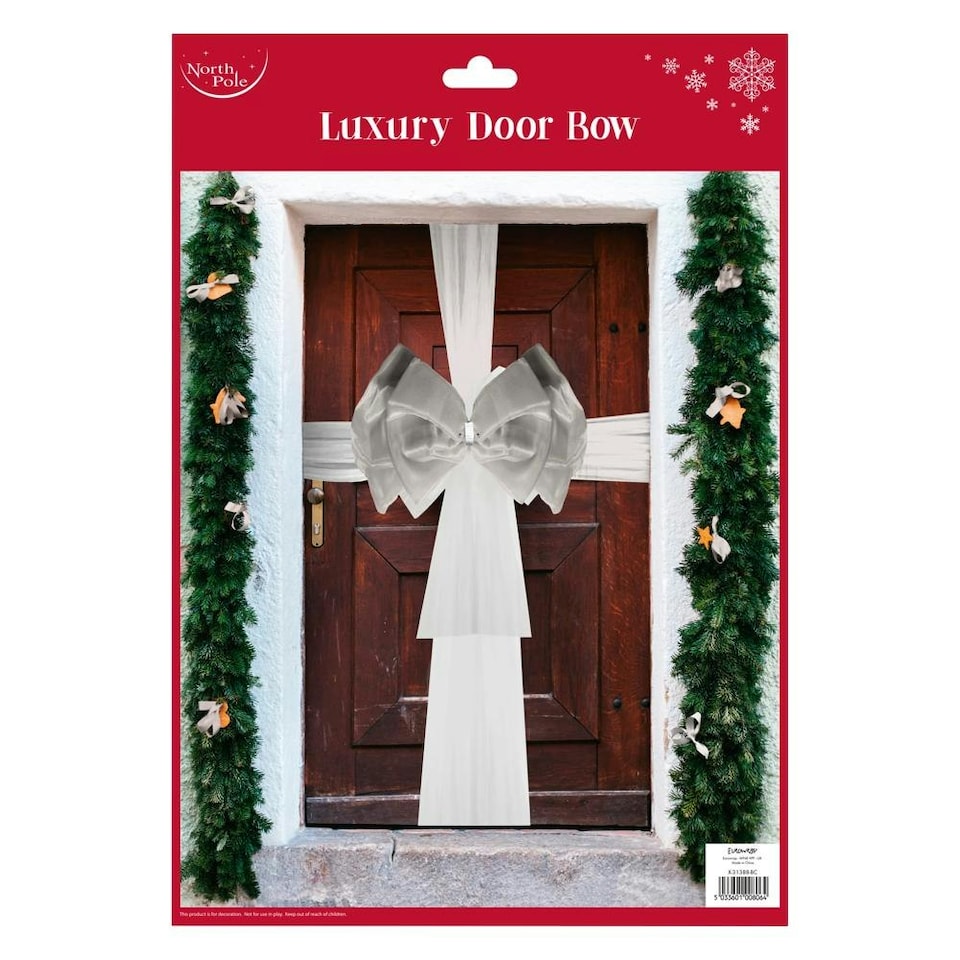 Pack of 12 White Silver Large Christmas Door Bows