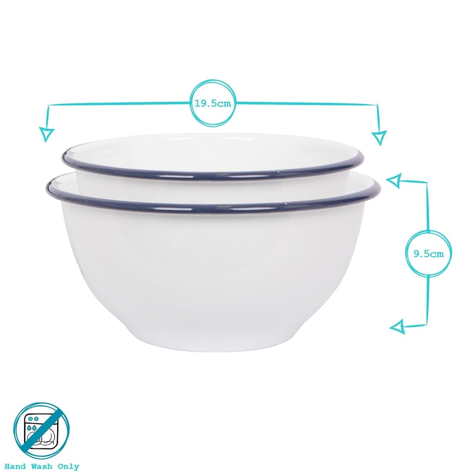 image 1 of Argon Tableware 2pc White Enamel Mixing Bowl Set - Blue