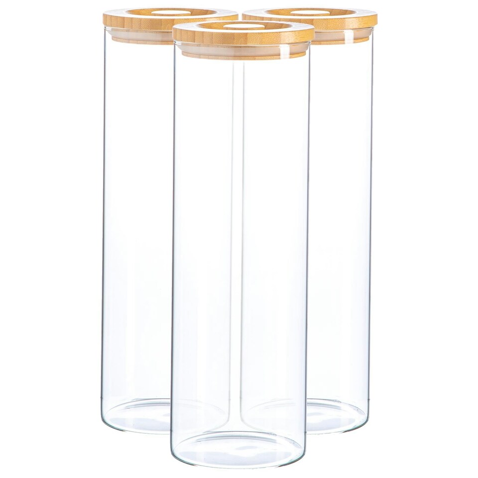 image 1 of Argon Tableware Glass Storage Jars with Wooden Lids - 2 Litre - Pack of 3