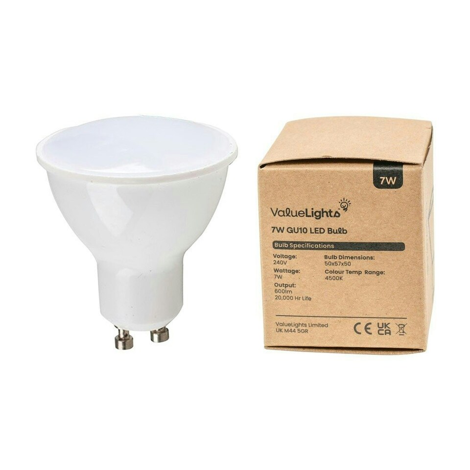 image 1 of ValueLights GU10 Pack of 4 7W Spotlight White Neutral LED Bulbs | White