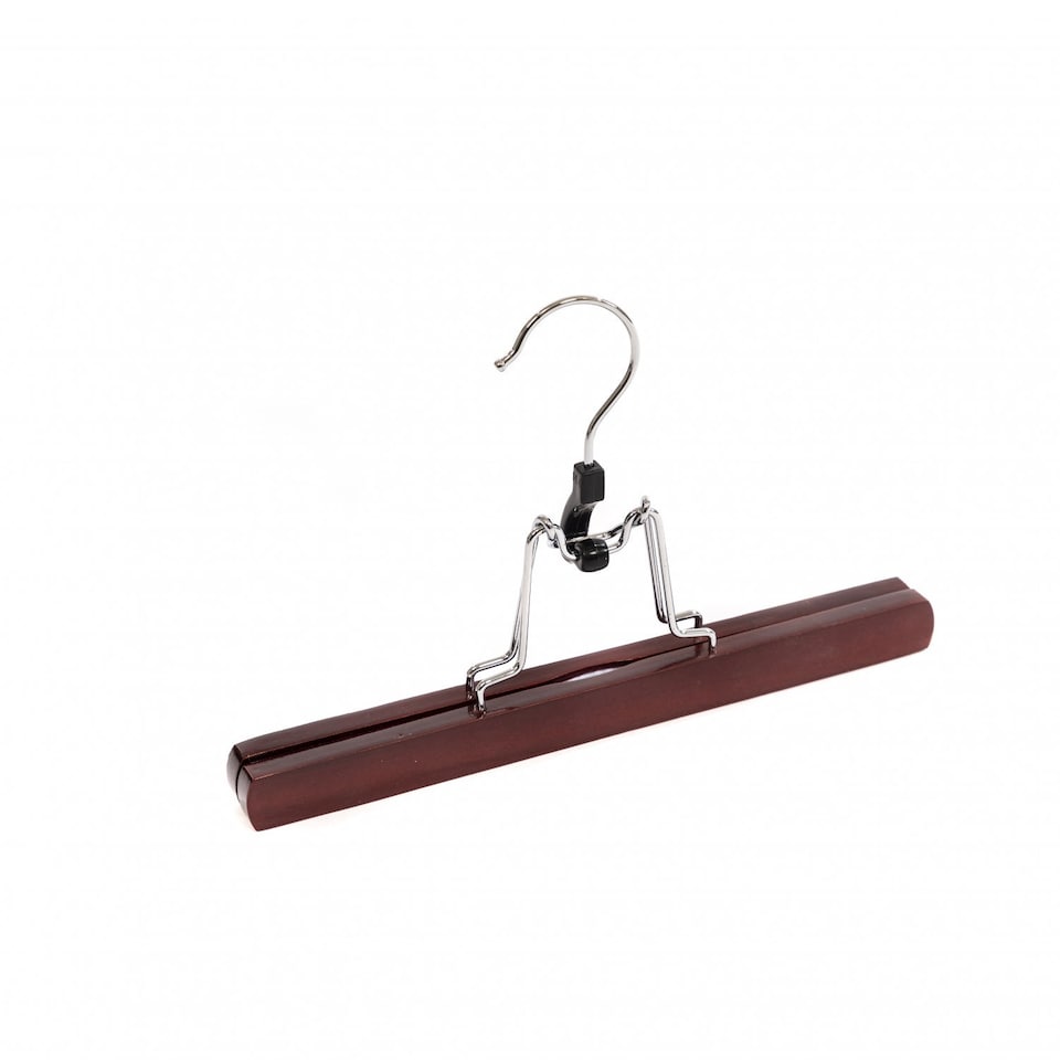 image 1 of Pack of 10 Brown Wooden Non-Slip Clothes Garment Coat Skirt Trouser Hangers