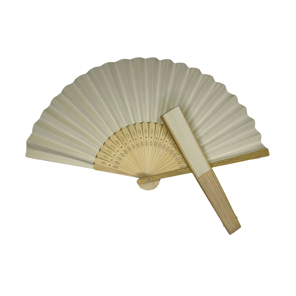 image 1 of Ivory Paper Foldable Hand Held Bamboo Wooden Fan by Parev