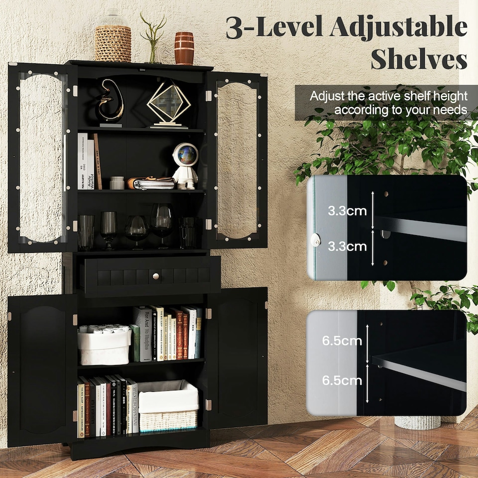 image 1 of COSTWAY 160cm Bathroom Storage Cabinet Freestanding Black Black