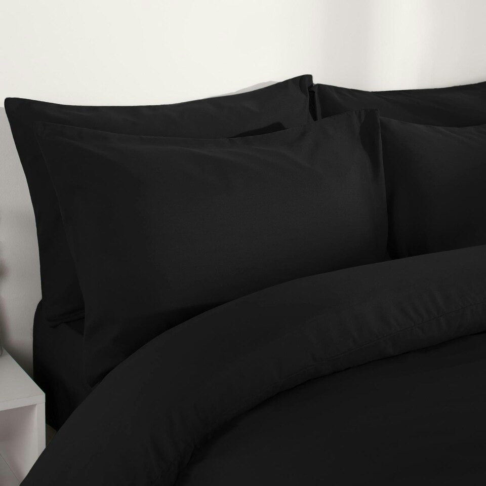 image 1 of OHS Microfibre Plain Soft Duvet Cover and Pillowcase Set, King - Black
