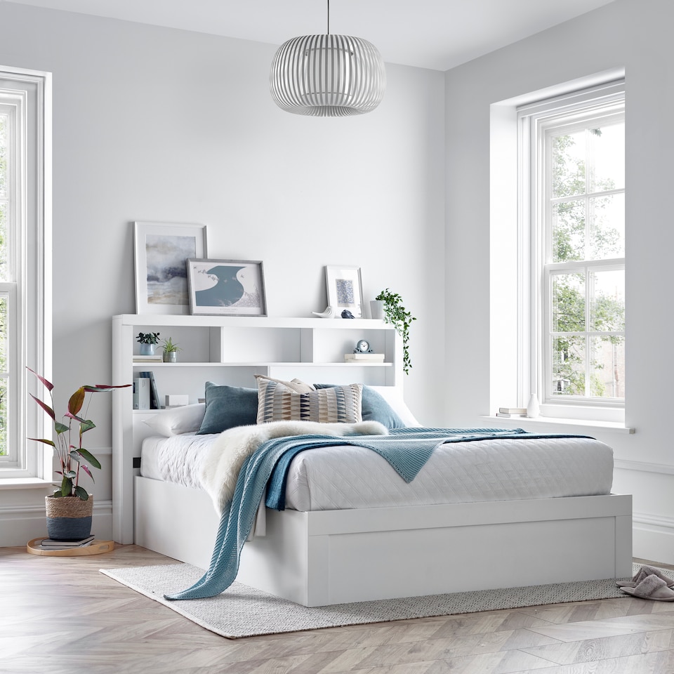 image 1 of 4ft6 Double White Wood Wooden Lift Up Ottoman Storage Bed Frame Bedstead