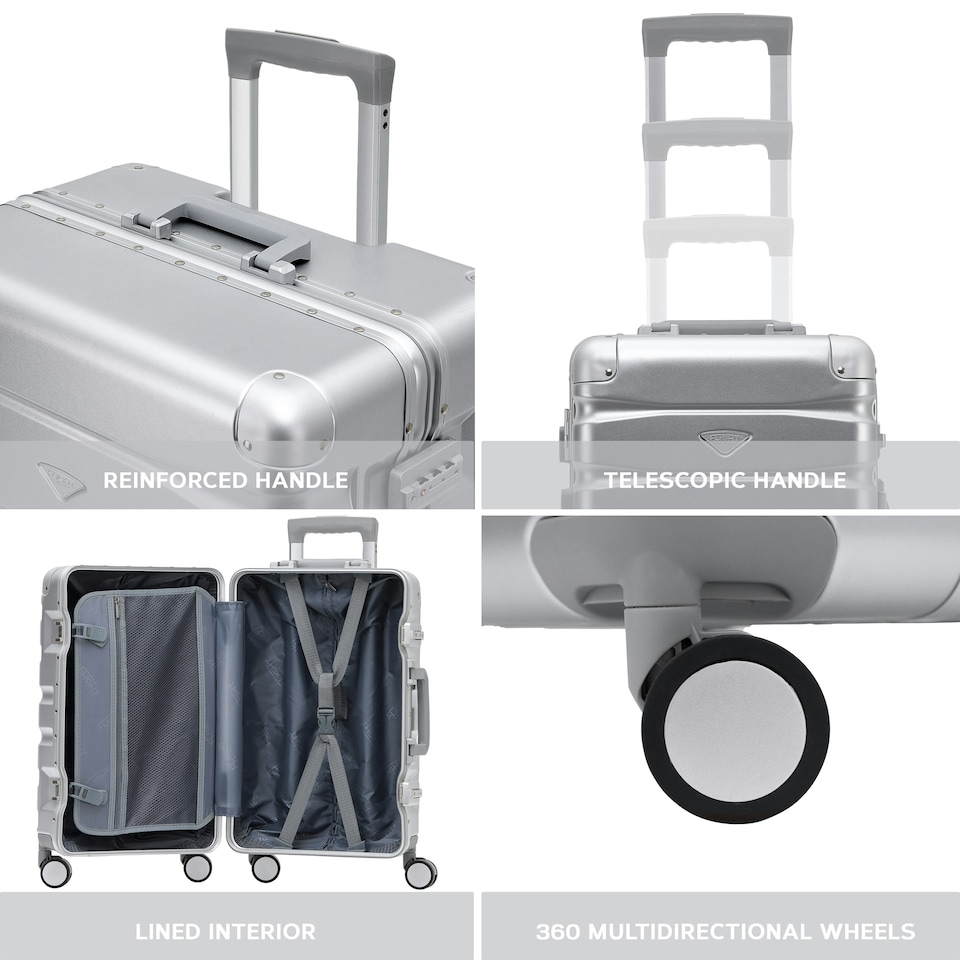 image 1 of Flight Knight Premium Travel Suitcase - 8 Wheels Built-in TSA Lock Aluminium Frame, ABS Hard Shell Carry on Check in Luggage - 100+ Airlines Approved Silver | Large