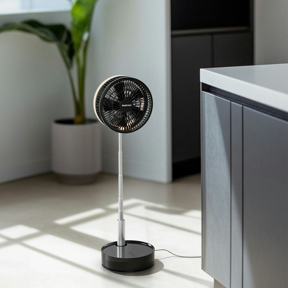 image 1 of Pro Breeze 2‑in‑1 Portable Rechargeable Folding Fan (Desk & Floor) - Black