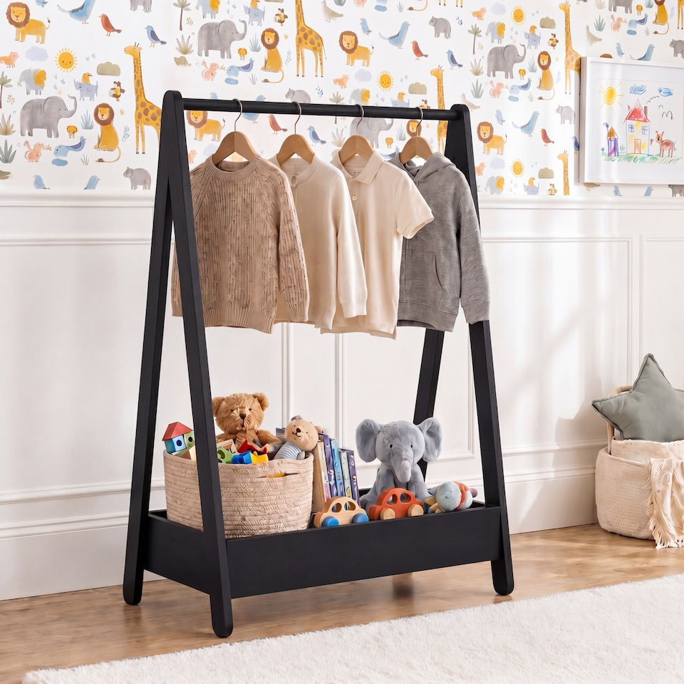 image 1 of Junior Vida Kids Bedroom Furniture Space Saving Foldable Clothing Rack - Black