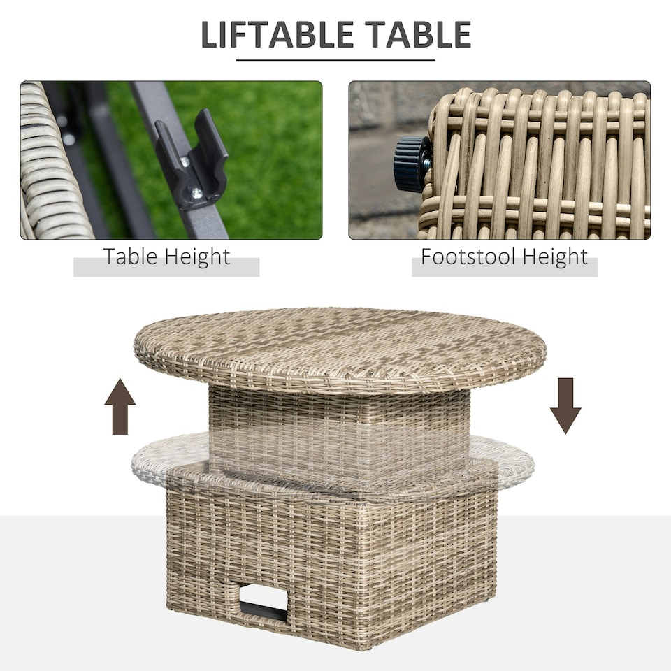 image 1 of Outsunny 5 PCs Outdoor Rattan Lounge Chair Round Daybed Table Set w/ Cushion