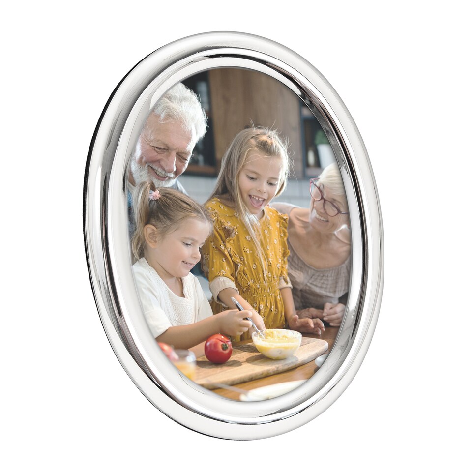 image 1 of Contemporary Oval Silver Plated Metal 5 x 7 Picture Frame with Rounded Border | Silver | 5" x 7"
