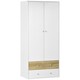 image 1 of HOMCOM 2-Door Wardrobe with 2 Drawers, Hanging Rod and Anti-tipping Straps for Bedroom Clothes Storage Organisation, White