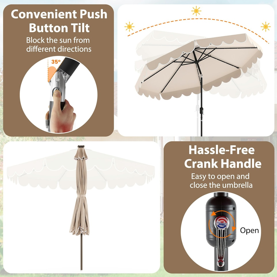 image 1 of COSTWAY 10FT/3M Solar Garden Parasol Sun Shade Canopy Beige Cream