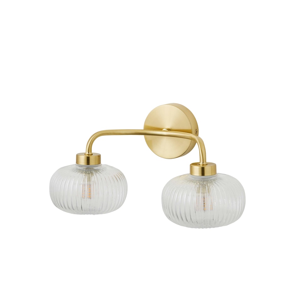 image 1 of ValueLights Amaia Gold IP44 2 Way Clear Ribbed Glass Wall Light | Gold