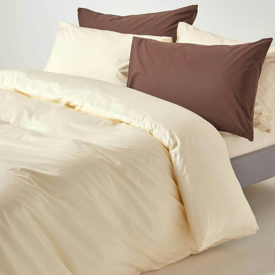 image 1 of Homescapes Cream Cotton Duvet Cover Set - 200 Thread Count - Double | Cream | Double