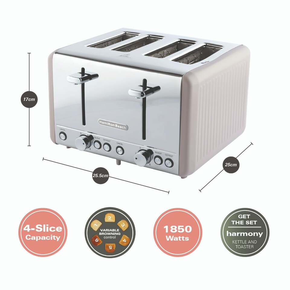 image 1 of Hamilton Beach Harmony Collection 1.7L Kettle & 4-Slice Toaster Set - Rapid Boil, 6 Browning Levels, Stylish Coffee-Inspired Design - Cappuccino