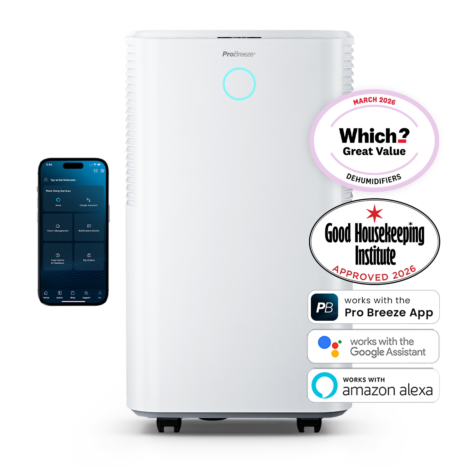 Pro Breeze OmniDry 12L Quiet Dehumidifier with Max Extraction and Smart App Control
