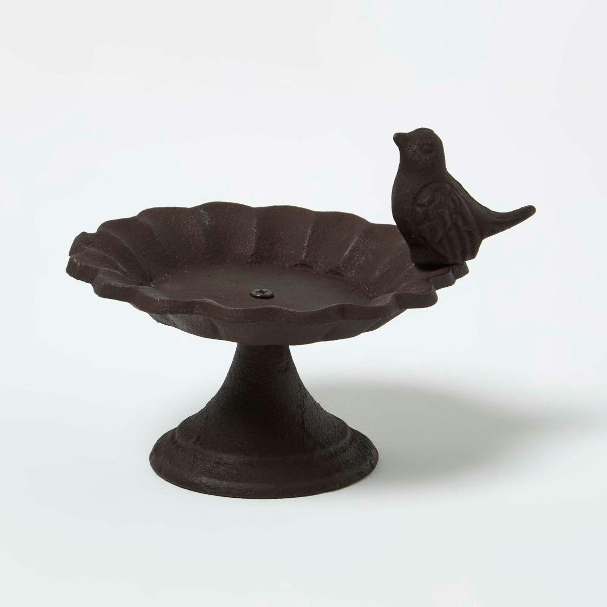 Homescapes Cast Iron Decorative Round Bird Bath with Bird Decoration in Brown