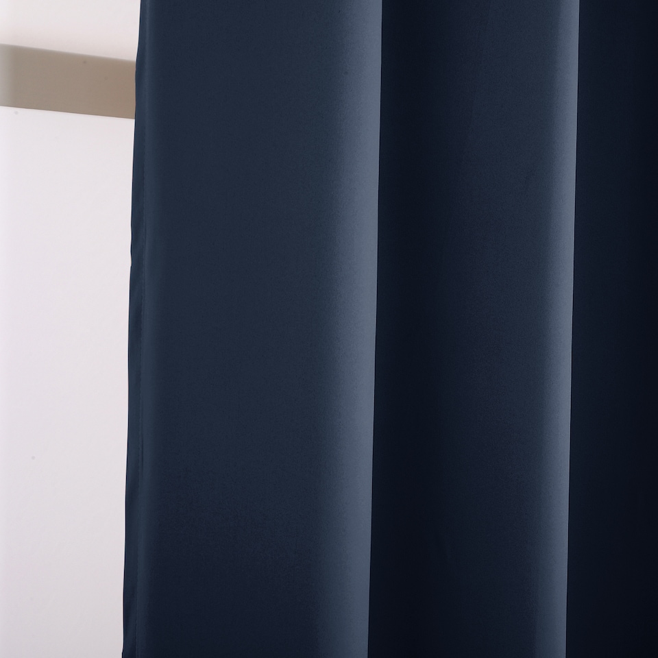 image 1 of Cobalt Dusty Blue Blackout Thermal Eyelet Curtains - 46 x 63 Inch Drop - 2 Panel | Blue | One Size