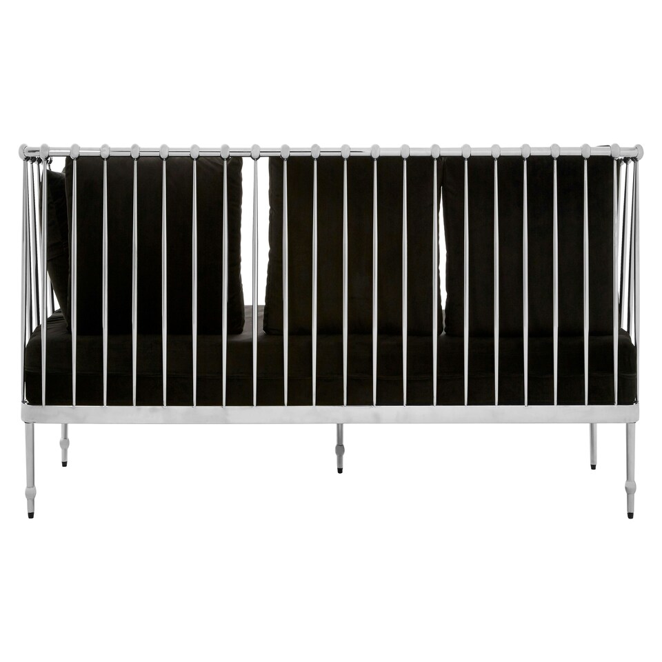 image 1 of Sleek 3 Seat Silver Finish Tapered Arms Sofa, Stylish Mid Century Sofa For Bedroom, Sturdy 3 Seater Sofa Silver