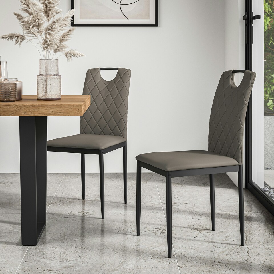 image 1 of Set Of 2 Monza Faux Leather Dining Chair Modern Padded Seat Metal Legs Kitchen Grey | Grey