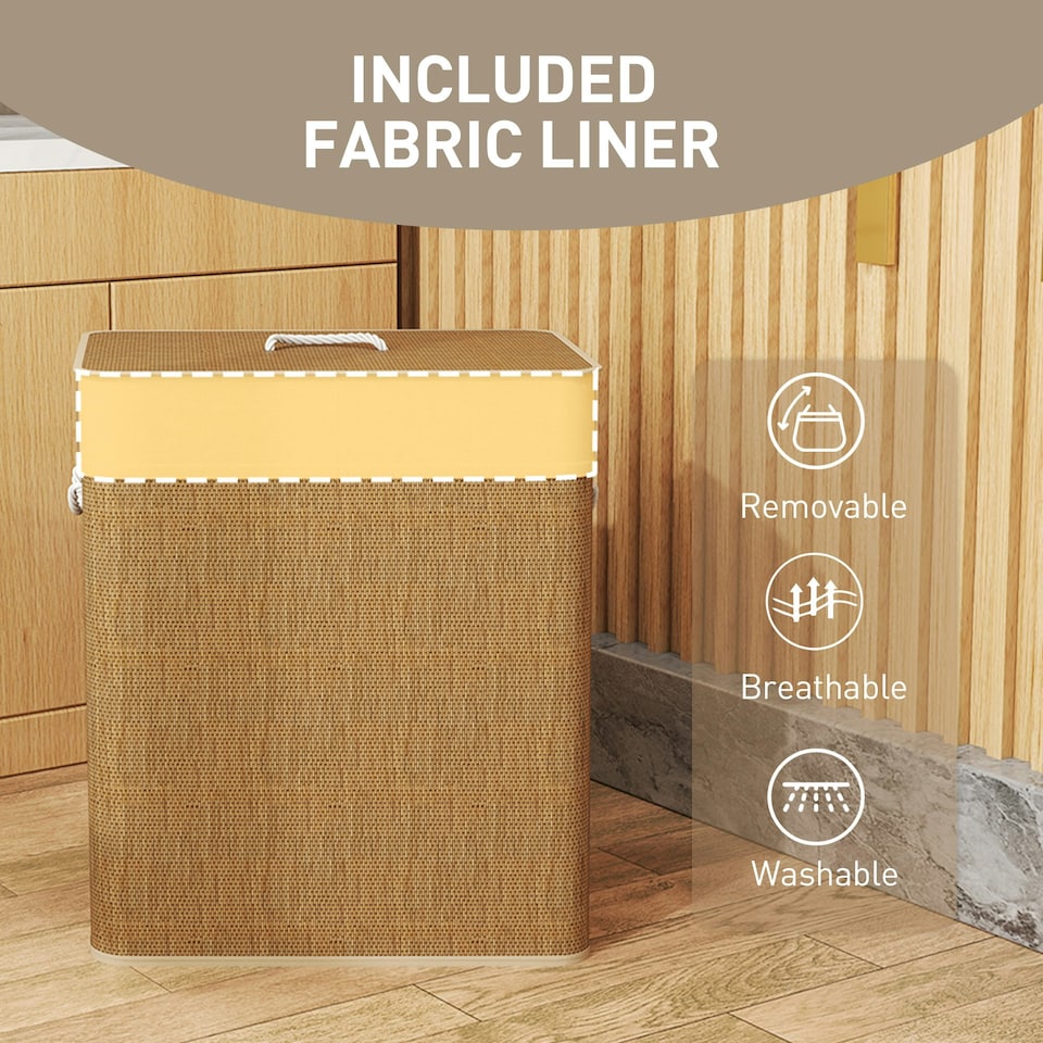 image 1 of HOMCOM 100L Laundry Basket with Lid, Washing Basket for Bathroom, Brown Brown | Cream White