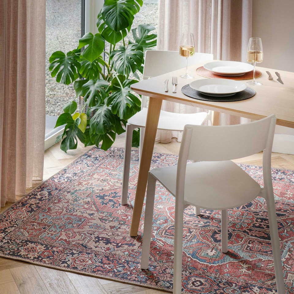image 1 of KUKOON Red Distressed Persian Style Non Slip Washable Low Pile Rug 200cm x 290cm
