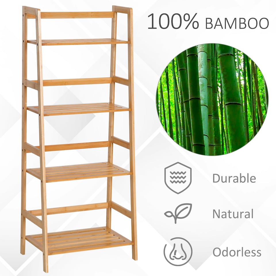 image 1 of HOMCOM 4-Tier Ladder Bookcase Utility Shelf DIY Plant Stand Holder