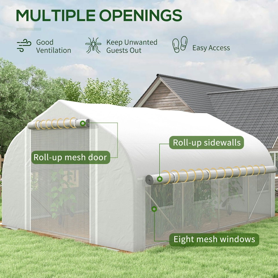 image 1 of Outsunny 4 x 3(m) Walk-in Tunnel Greenhouse, Roll Up Sidewalls, Mesh Door