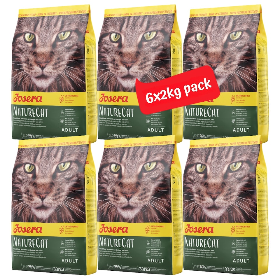 image 1 of Josera NatureCat complete food | For adult cats & older kittens | Grain-free | Chicken & Salmon | Anti-Hairball | Herbs & Fruits | Urinary pH | 6x2kg