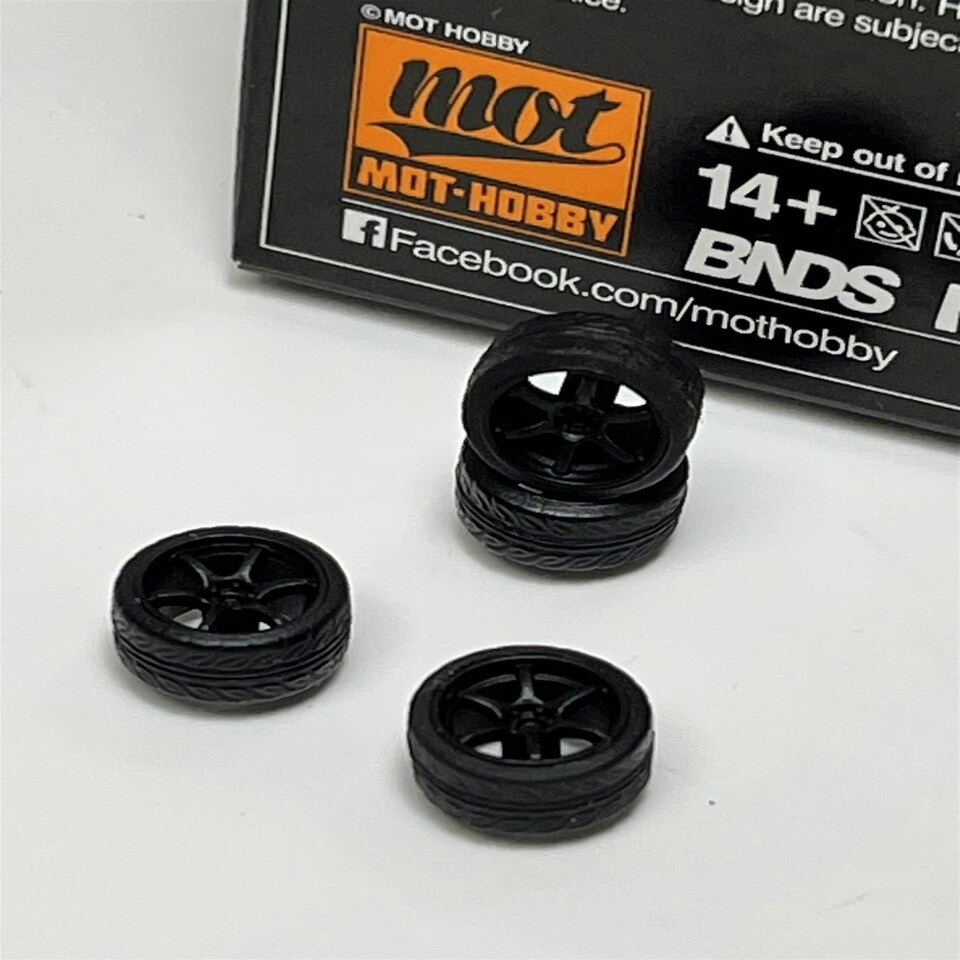 image 1 of BNDS Custom Wheel Parts Wheel and Tyre Set Flat Black 1:64 MOT Hobby BC26404SFB