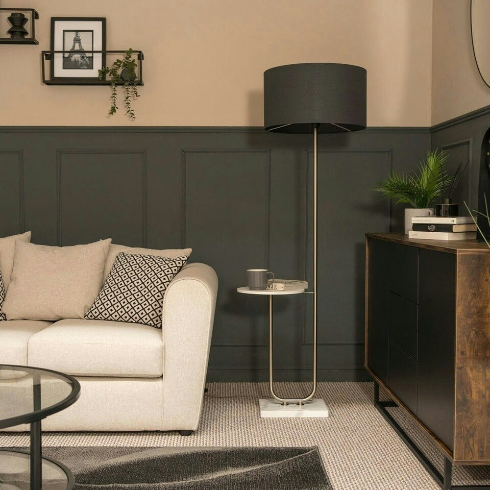 image 1 of ValueLights Tavel Brushed Chrome Metal Floor Lamp with Table Chrome
