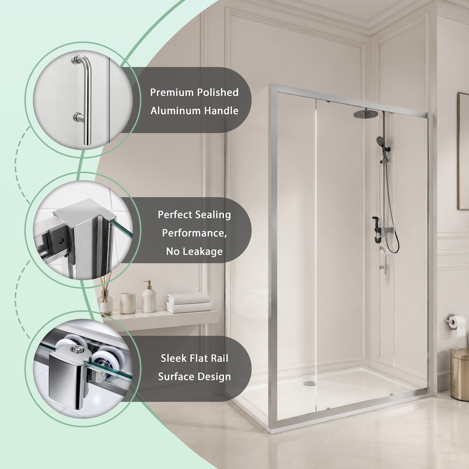 image 1 of Stech Homes 1700x1850mm Reversible Bathroom Sliding Door Shower Enclosure Cubicle 5mm Toughened Glass Cubicle
