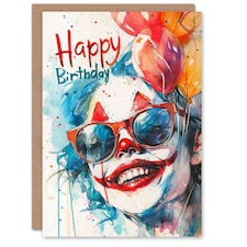 Clown Balloons Sunglasses Watercolour Kids Child Kids Birthday Card