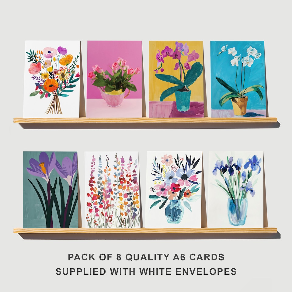 image 1 of Floral Greeting Art Cards Elegant Botanical Flower Designs Assorted